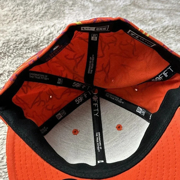 Atlanta Braves Hat New Era 59Fifty All Over Print Baseball Cap Orange 7 3/8 New - Picture 8 of 16